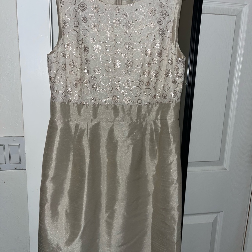 Tahari Elegant Beige Sleeveless Dress